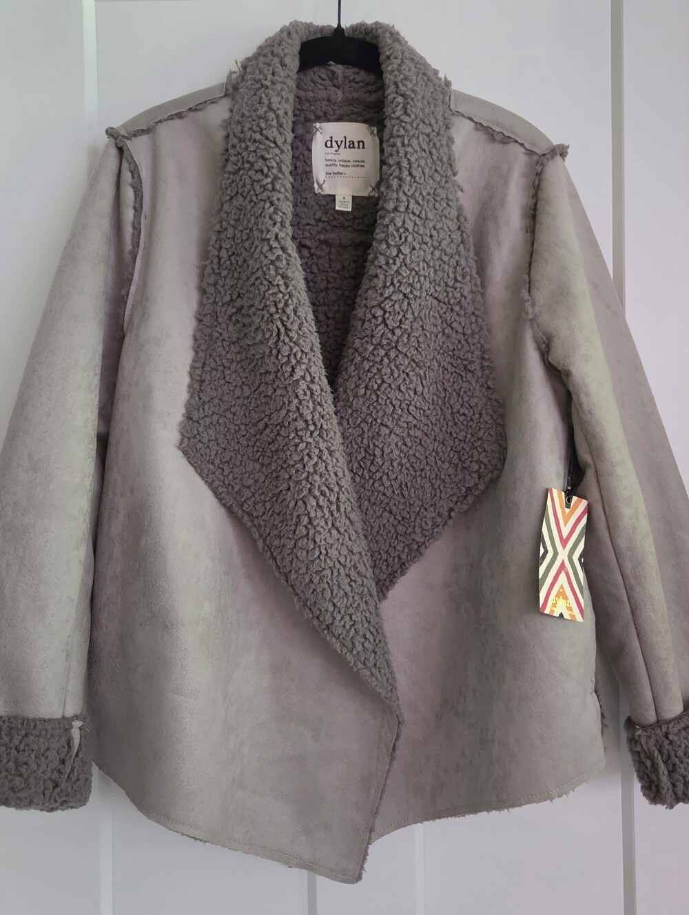 NWT dylan Los Angeles - Faux Suede Sherpa Flap Jacket (Grey)